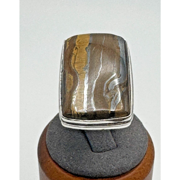 Rare Marramamba Tiger Eye Ring .925 Stone Sz 7.5 - 14.96 Grams - Picture 1 of 4